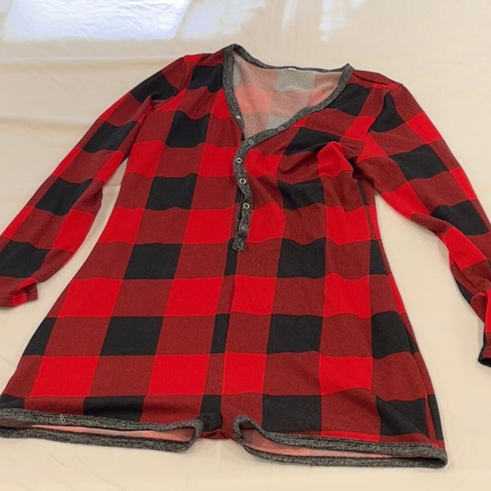 Flannel print romper pajamas